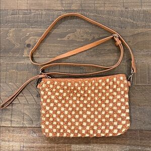Leather Crossbody Purse Checkered Woven Knot Bag Adjustable Strap